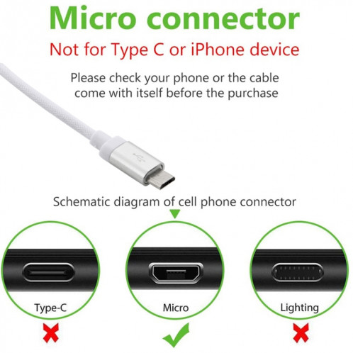 1m Net Style Tête en métal de haute qualité Micro USB vers USB Câble de données / de charge, Câble Micro USB vers USB de 1 m avec tête en métal de haute qualité (blanc) SH230W525-06
