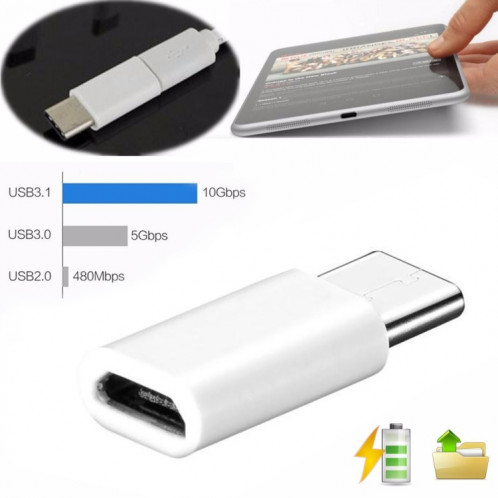 Adaptateur de convertisseur USB-C / Type-C 3.1 mâle vers micro USB femelle, longueur: 3 cm, Adaptateur convertisseur USB-C / Type-C 3.1 mâle vers micro USB femelle, longueur: 2,5 cm (blanc) SH285W206-07