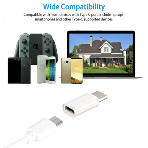 Adaptateur de convertisseur USB-C / Type-C 3.1 mâle vers micro USB femelle, longueur: 3 cm, Adaptateur convertisseur USB-C / Type-C 3.1 mâle vers micro USB femelle, longueur: 2,5 cm (blanc) SH285W206-07