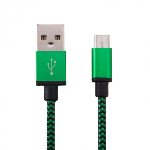Câble de données / chargeur de type micro USB vers USB 2.0 tissé de 1 m, Pour Samsung, HTC, Sony, Lenovo, Huawei et autres smartphones (vert) SH481G508-06