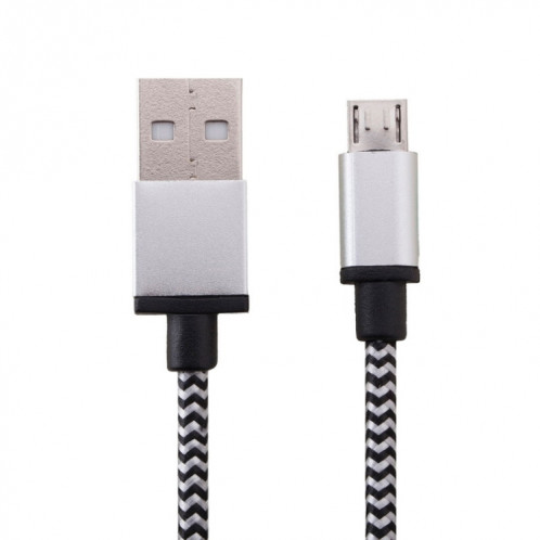 Câble de données / chargeur de type micro USB vers USB 2.0 tissé de 1 m, Pour Samsung, HTC, Sony, Lenovo, Huawei et autres smartphones (argent) SH481S694-06