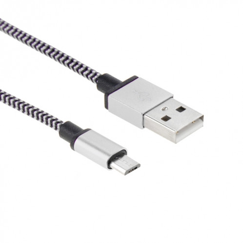 Câble de données / chargeur de type micro USB vers USB 2.0 tissé de 2 m, Câble de données/chargeur micro USB vers USB 2.0 style tissé de 2 m (argent) SH591S485-07