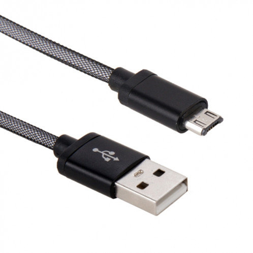 Câble de données / chargeur micro USB vers USB 2.0 à tête métallique de style net de 25 cm, Câble de données/chargeur Micro USB vers USB 2.0 à tête métallique de style filet de 25 cm (noir) SH890B317-06