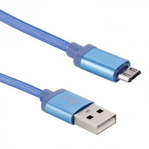 Câble de données/chargeur Micro USB vers USB 2.0 à tête métallique de style filet de 25 cm (bleu) SH890L1404-06