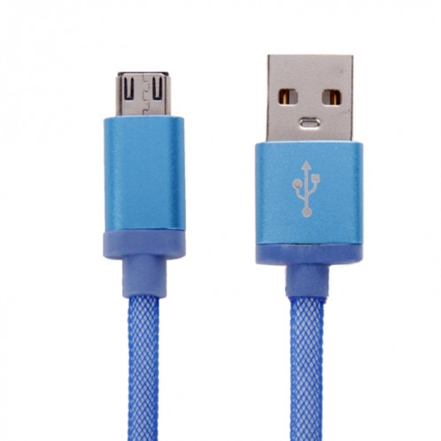 Câble de données/chargeur Micro USB vers USB 2.0 à tête métallique de style filet de 25 cm (bleu) SH890L1404-06