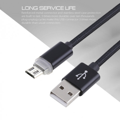 Câble de synchronisation de données micro USB vers USB 2.0 de style tissé de 1 m avec voyant LED, Câble de synchronisation de données micro USB vers USB 2.0 style tissé de 1 m avec voyant LED (noir) SH934B1017-06