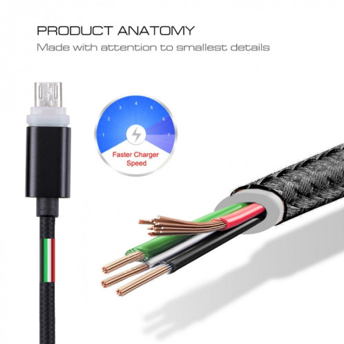 Câble de synchronisation de données micro USB vers USB 2.0 de style tissé de 1 m avec voyant LED, Câble de synchronisation de données micro USB vers USB 2.0 style tissé de 1 m avec voyant LED (noir) SH934B1017-06
