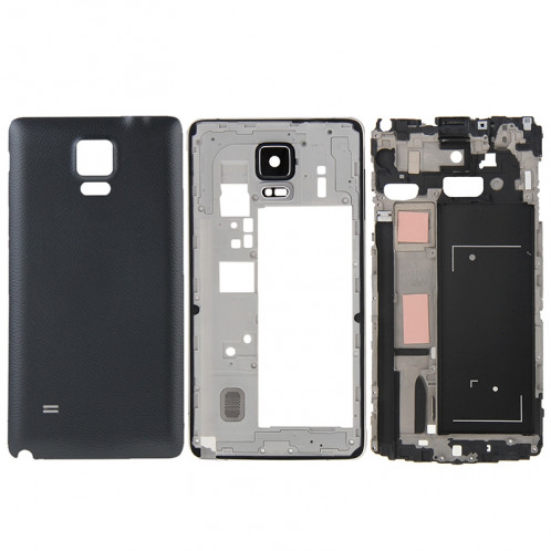 iPartsBuy Couvercle de Logement Complet (Boîtier Avant Cadre LCD Cadre Lunette + Cadre Moyen Bazel Plaque Arrière Logement Caméra Lens Panel + Cache Arrière de Batterie) pour Samsung Galaxy Note 4 / N910F (Noir) SI165B936-010