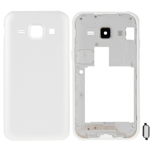 iPartsBuy Remplacement complet de la couverture du boîtier (cadre intermédiaire Bazel + couvercle arrière de la batterie) + Remplacement du bouton de la maison pour Samsung Galaxy J1 / J100 (blanc) SI224W1152-010