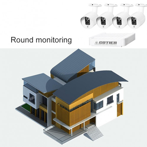 Kit NVR pour caméra IP méga pixel COTIER N4B3-Mini / L 4Ch 720P P2P ONVIF, détection de vision nocturne / détection de mouvement, distance IR: 20 m SC3545510-018