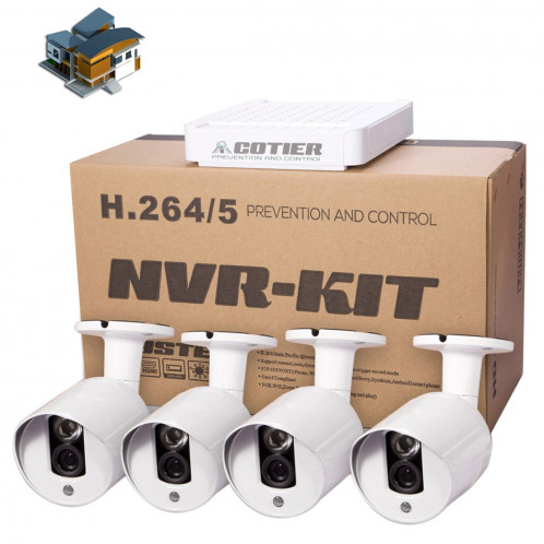Kit NVR pour caméra IP méga pixel COTIER N4B3-Mini / L 4Ch 720P P2P ONVIF, détection de vision nocturne / détection de mouvement, distance IR: 20 m SC3545510-018