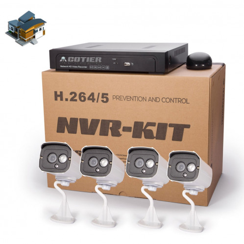 Kit NVR de caméra IP méga pixels COTIER N4B7MPoe 4Ch 720P P2P ONVIF, support de vision nocturne / détection de mouvement, distance IR: 20m SC35541434-017