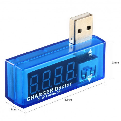 Docteur de charge USB / Testeur de courant pour téléphones portables / tablettes (bleu) SH07051810-07