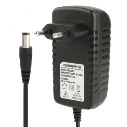 Adaptateur secteur de haute qualité AC 100-240V à DC 12V 2A, embouts: 5,5 x 2,1 mm, longueur du câble: 1 m (noir) SH002A1616-04