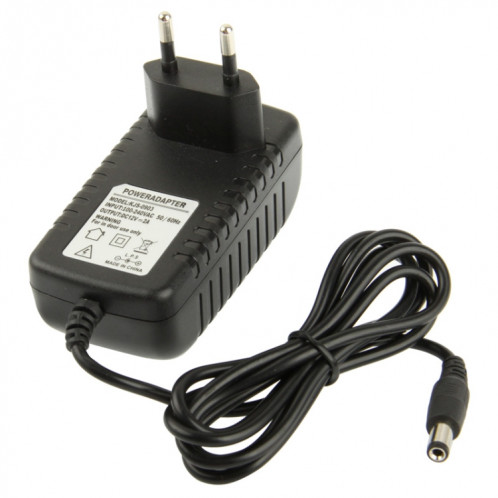 Adaptateur secteur de haute qualité EU Plug AC 100-240V à DC 12V 2A, embouts: 5,5 x 2,1 mm, longueur du câble: 1 m (noir) SH002A1616-04