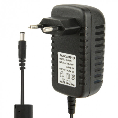 Adaptateur secteur de haute qualité EU Plug AC 100-240V à DC 6V 2A, embouts: 5,5 x 2,1 mm, longueur du câble: 1,1 m (noir) SH5003848-04