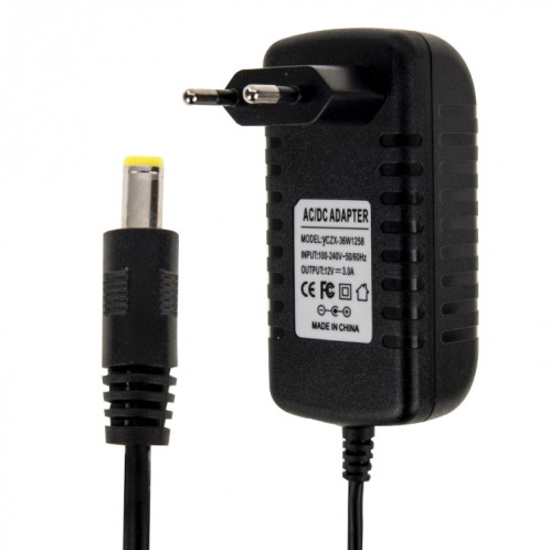 Adaptateur secteur UE Plug AC 100-240V à DC 12V 3A, embouts: 5,5 x 2,1 mm, longueur du câble: environ 1,2 m (noir) SH000B23-05