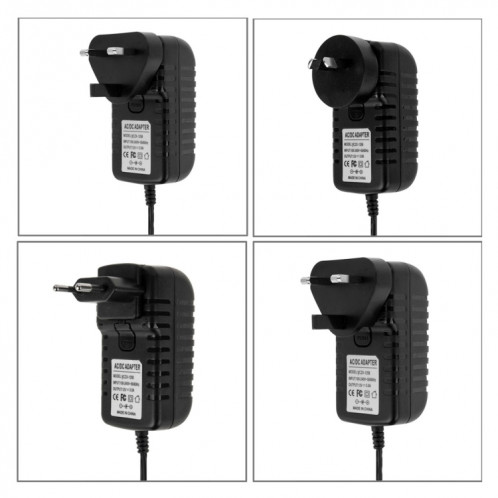 Prise UE 4 en 1 + prise US + prise UK + prise AU Adaptateur secteur AC 100-240V à DC 12V 3A, embouts: 5,5 x 2,1 mm, longueur du câble: environ 1,2 m (noir) SH003B278-06