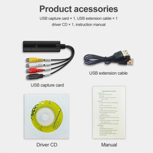 DVD Maker USB 2.0 Capture et édition vidéo (Easy CAP), prise en charge du format de compression MPEG-1 / MPEG-2, puce: EM2860, DC60 + SH050B1160-012