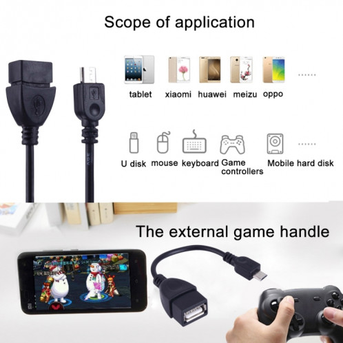 Câble adaptateur convertisseur micro USB mâle vers USB 2.0 femelle OTG, Pour Samsung, Sony, Meizu, Xiaomi et autres smartphones (noir) SH-103212-04