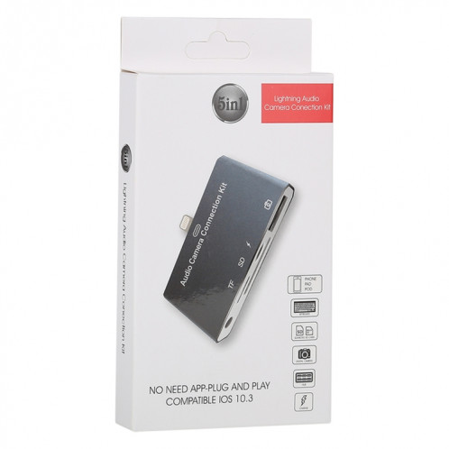 D-198 5 en 1 8 broches vers USB HUB + USB-C / Type-C + écouteur 3,5 mm + lecteur de carte SD + TF pour MacBook, PC, ordinateur portable, téléphones intelligents SH1310359-010