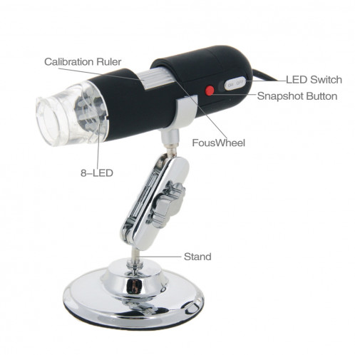 Microscope numérique USB 2.0 1.3 Mega Pixels 500X avec 8 LED (Noir) SH01011715-07