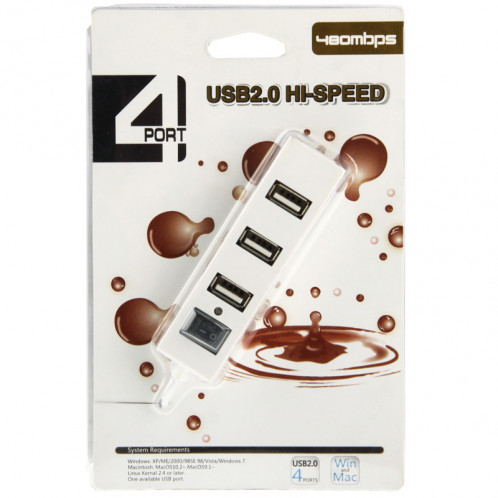 HUB USB 2.0 haute vitesse 4 ports avec commutateur, plug and play (blanc) SH207W192-05