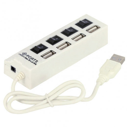 Hub USB 2.0 haute vitesse 4 ports avec commutateur et 4 LED, Plug and Play (Blanc) SH0208534-05
