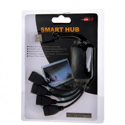 Universal 4 ports USB 2.0 480Mbps haute vitesse câble Hub pour PC (noir) SU025A184-06