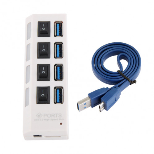 4 Ports USB 3.0 HUB, Super Vitesse 5Gbps, Plug and Play, Support 1 To (Blanc) S4007W674-07