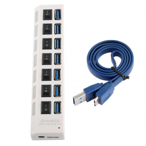 7 Ports USB 3.0 HUB, Super Vitesse 5 Gbps, Plug and Play, Support 1 To (Blanc) S7017W686-07