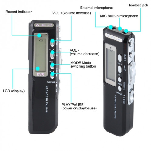 Enregistreur vocal numérique 4 Go, lecteur MP3 Dictaphone, enregistrement téléphonique par support, fonction VOX (noir) SH10311625-08