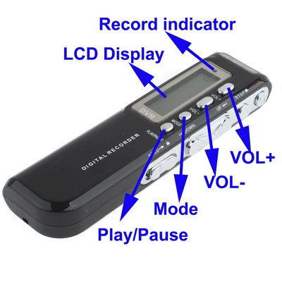 Enregistreur vocal numérique 8 Go Dictaphone Lecteur MP3, Enregistrement téléphonique, Fonction VOX, Alimentation: 2 piles AAA (Noir) SH10321922-08