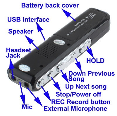 Enregistreur vocal numérique 8 Go Dictaphone Lecteur MP3, Enregistrement téléphonique, Fonction VOX, Alimentation: 2 piles AAA (Noir) SH10321922-08