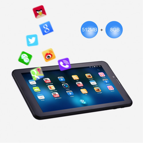 7.0 pouces Tablet PC, 512 Mo + 8 Go, appel téléphonique 3G, Android 4.4.2, MTK6582 Quad Core jusqu'à 1,3 GHz, double SIM, WiFi, OTG, Bluetooth (noir) S7600B268-011
