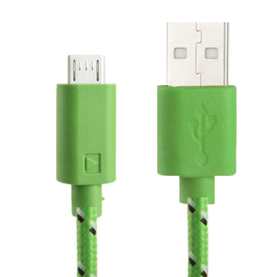 Câble de transfert de données/charge USB Micro 5 broches style filet en nylon, longueur : 3 m (vert) SH12091513-04