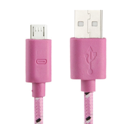 Câble de transfert de données/charge USB Micro 5 broches style filet en nylon, longueur : 3 m (rose) SH209F1046-04