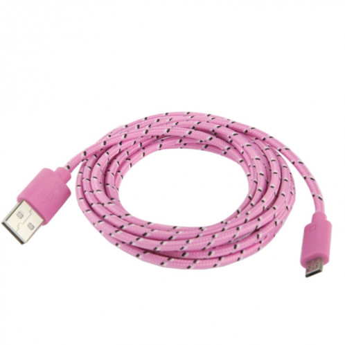 Câble de transfert de données/charge USB Micro 5 broches style filet en nylon, longueur : 3 m (rose) SH209F1046-04