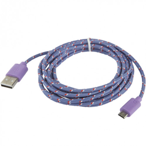 Câble de transfert de données/charge USB Micro 5 broches style filet en nylon, longueur : 3 m (violet) SH209P771-04