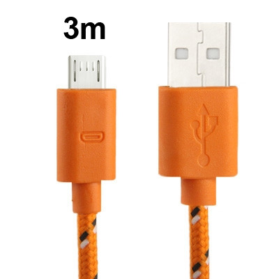 Câble de transfert de données/charge USB Micro 5 broches style filet en nylon, longueur : 3 m (orange) SH09RG353-04