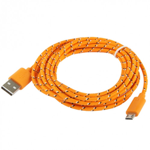 Câble de transfert de données/charge USB Micro 5 broches style filet en nylon, longueur : 3 m (orange) SH09RG353-04