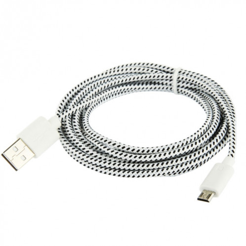 Câble de transfert de données/charge USB Micro 5 broches style filet en nylon, longueur : 3 m (blanc) SH209W1807-04