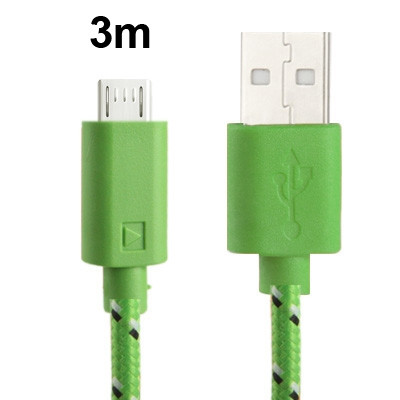 Câble de transfert de données/charge USB Micro 5 broches style filet en nylon, longueur : 3 m (vert) SH12091513-04