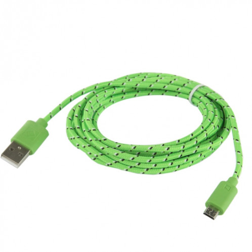 Câble de transfert de données/charge USB Micro 5 broches style filet en nylon, longueur : 3 m (vert) SH12091513-04