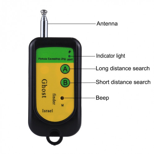 Détecteur de fantôme Signal Bug Détecteur RF Finder Scanner Moniteur Vérificateur Sténopé Caméra de surveillance Dispositif sans fil (Noir) SH100112-012