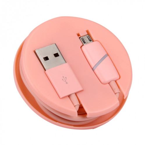 Câble de synchronisation de données Micro USB vers USB 2.0 de style boîte-cadeau de bobine circulaire 1M avec voyant LED, Pour Samsung, HTC, Sony, Huawei, Xiaomi (rose) SH066F472-09