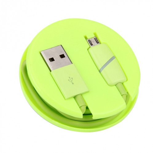 Câble de synchronisation de données Micro USB vers USB 2.0 de style boîte-cadeau de bobine circulaire 1M avec voyant LED, Pour Samsung, HTC, Sony, Huawei, Xiaomi (vert) SH066G1066-09