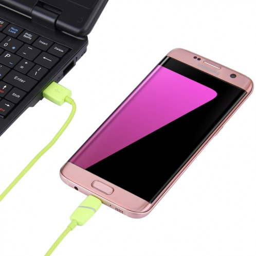 Câble de synchronisation de données Micro USB vers USB 2.0 de style boîte-cadeau de bobine circulaire 1M avec voyant LED, Pour Samsung, HTC, Sony, Huawei, Xiaomi (vert) SH066G1066-09