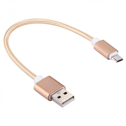 20cm 2A tête en métal tissé Micro USB vers USB V8 câble de données / chargeur, Pour Samsung / Huawei / Xiaomi / Meizu / LG / HTC et autres smartphones (or) SH477J548-06