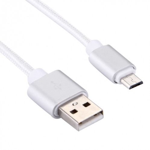 20cm 2A tête en métal tissé Micro USB vers USB V8 câble de données / chargeur, Pour Samsung / Huawei / Xiaomi / Meizu / LG / HTC et autres smartphones (argent) SH477S1321-06